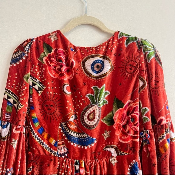 FARM Rio Mystic Red Velvet Midi Dress Size XS - Picture 10 of 14